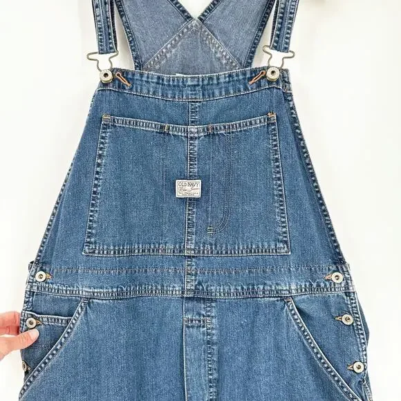 VTG 2003 Old Navy Cropped Bib Denim Overalls Women XL Y2K Grunge Loose Carpenter - Picture 4 of 12